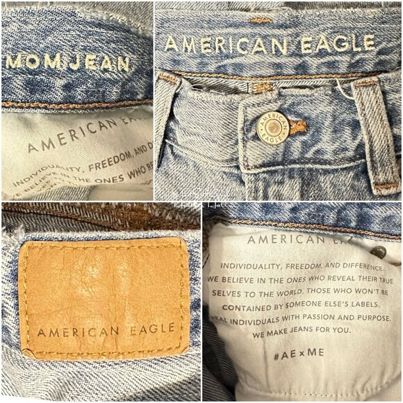 American Eagle Ripped Distressed Shark Bitten Ankle Mom Jeans Size 24 Short - Picture 5 of 7